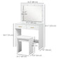 Makeup Vanity Desk Set with LED Mirror and Stool - White
