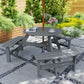 6 Person Round Picnic Table Bench Set with Umbrella Hole, Wood Patio Table with 3 Built-in Benches for Garden, Deck, Backyard, Grey