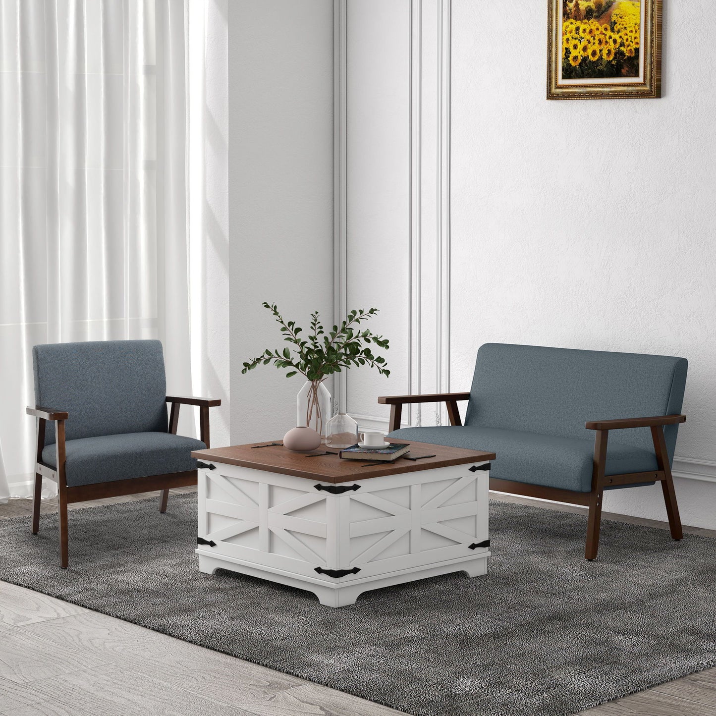 Modern Accent Chairs with Cushioned Seat, Upholstered Linen-Feel Armchair for Bedroom, Living Room, Dark Gray