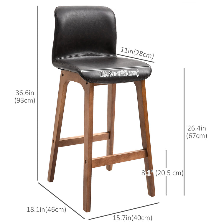 Counter Height PU Leather Bar Stools Set of 2 - Dark Brown