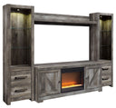 5 Pc. Entertainment Center - 63" TV Stand with Fireplace Insert Glass/Stone