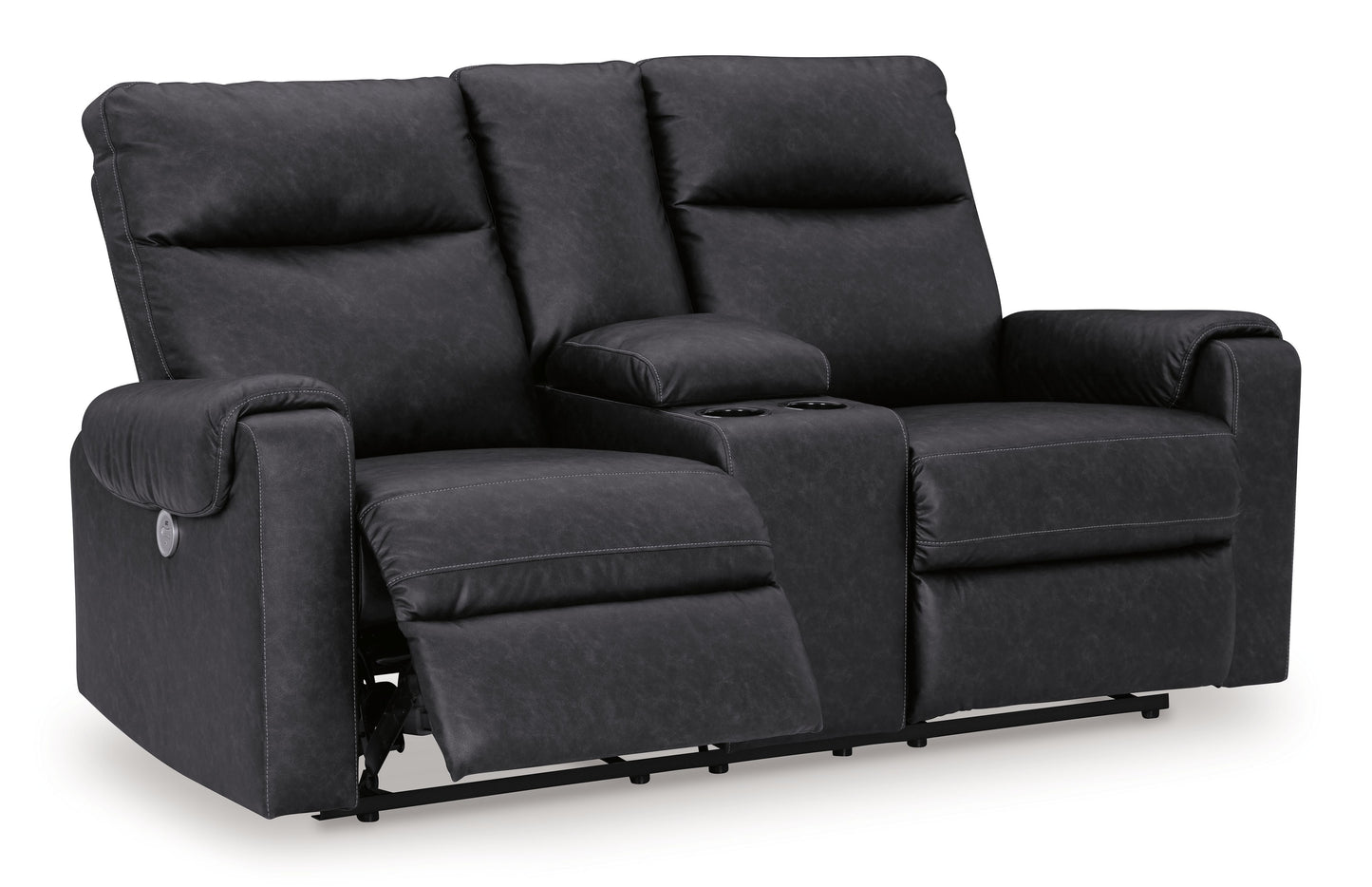 Axtellton - Carbon - Dbl Power Reclining Loveseat With Console - Faux Leather