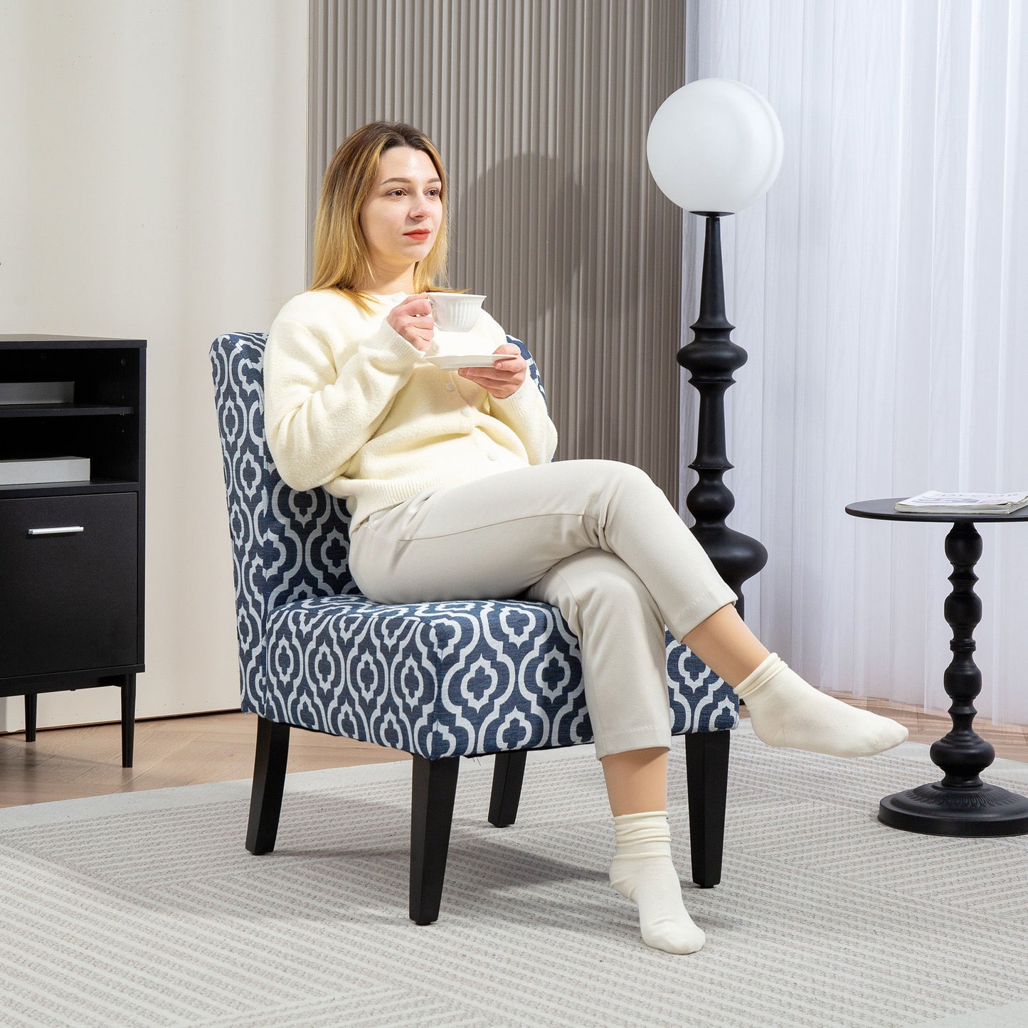 Armless Accent Chair for Bedroom, Upholstered Slipper Side Chair for Living Room with Wood Legs, Blue