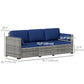 3-Seater Outdoor Sofa with Cushions, PE Rattan Conversation Patio Couch with Pillows for Garden, Poolside, Dark Blue