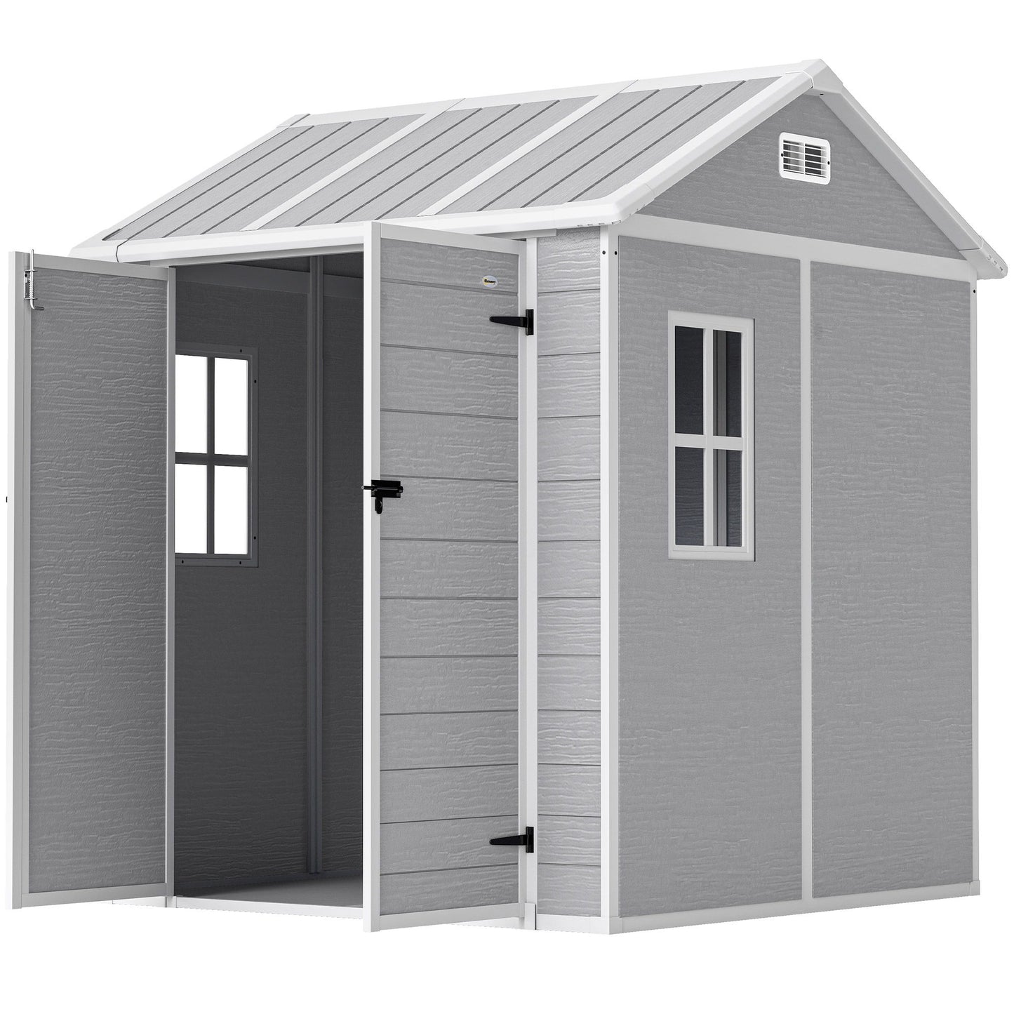 6' x 6' Resin Outdoor Storage Shed with Floor, Window, Lockable Doors and Vents for Backyard Patio Lawn, Grey
