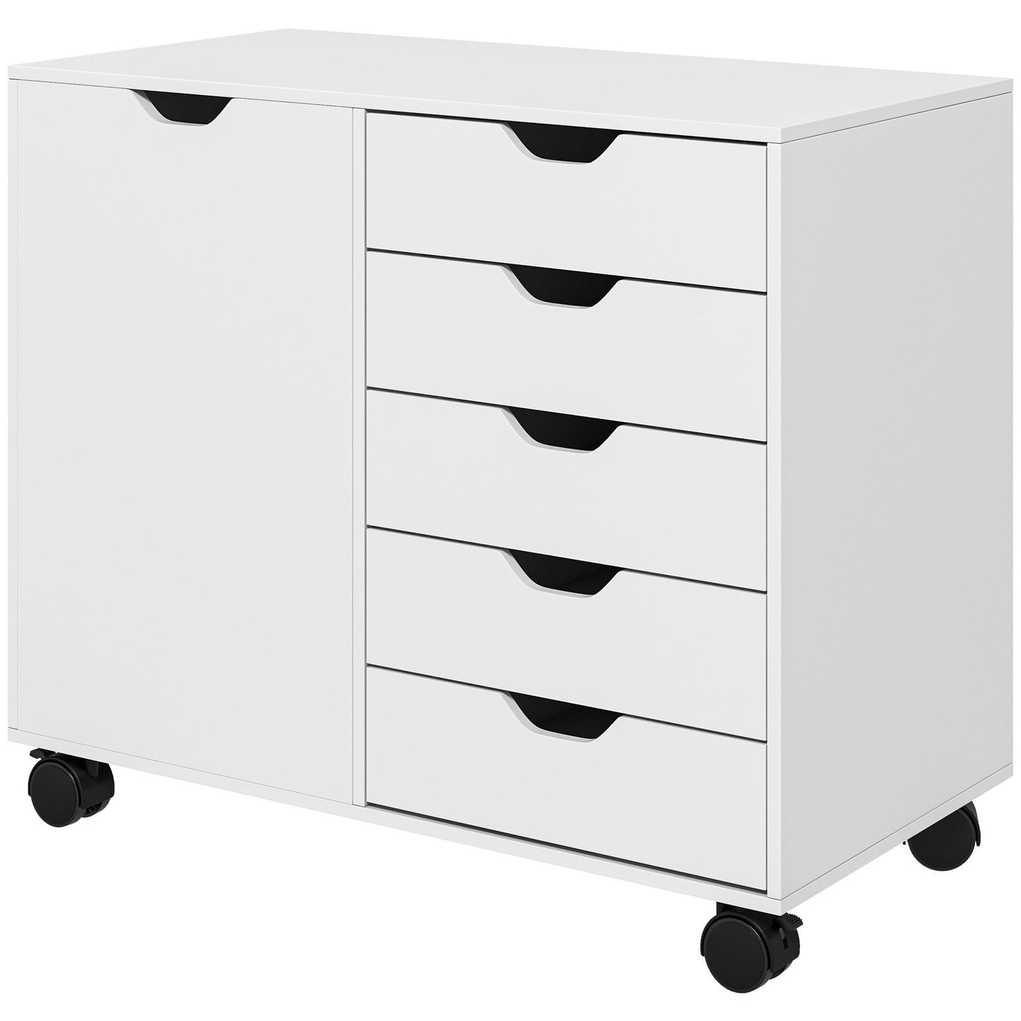 5-Drawer Mobile Filing Cabinet with Shelf - White