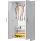Wardrobe Cabinet with 2 Doors and Hanging Rod, Modern Armoire Wardrobe Closet for Bedroom, White Wood Effect