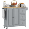 Rolling Kitchen Cart with Drop Leaf and Drawers - Grey