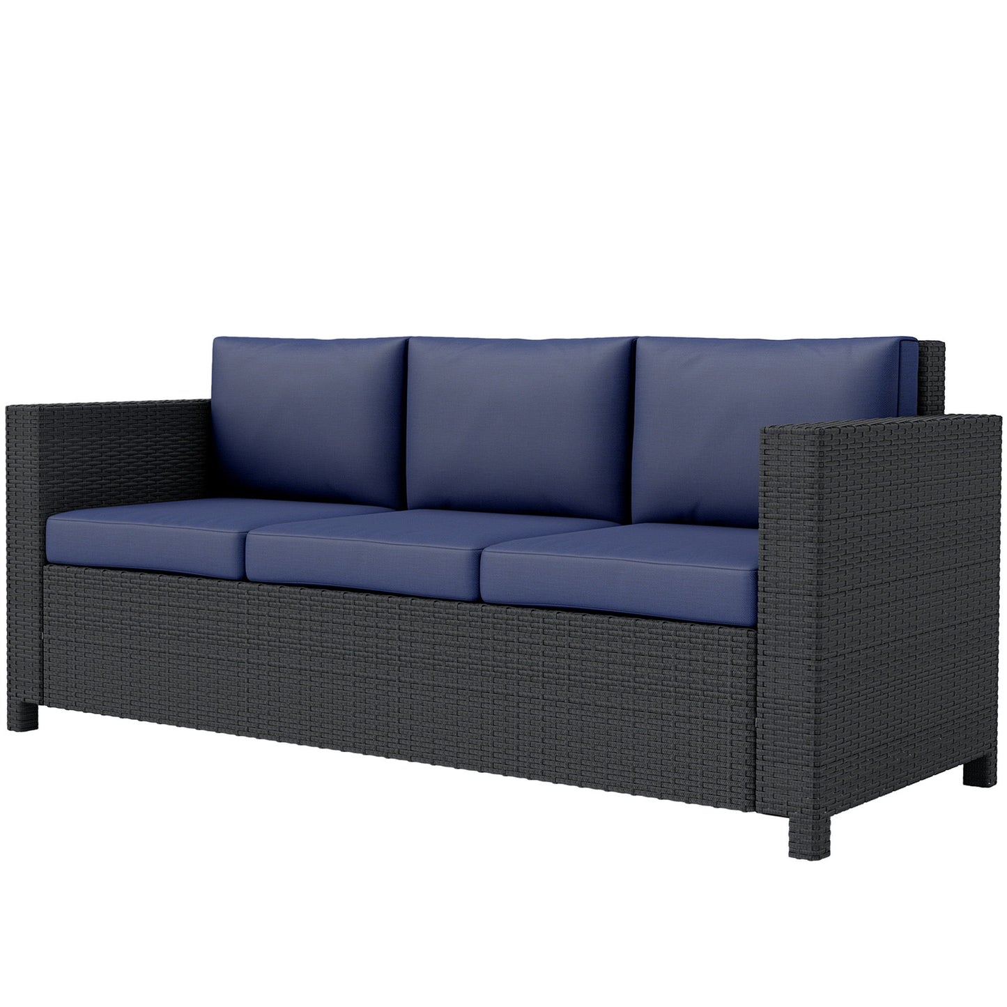 Deluxe 3 Seat Rattan Wicker Sofa Garden Outdoor Patio Furniture with Cushion, Navy Blue