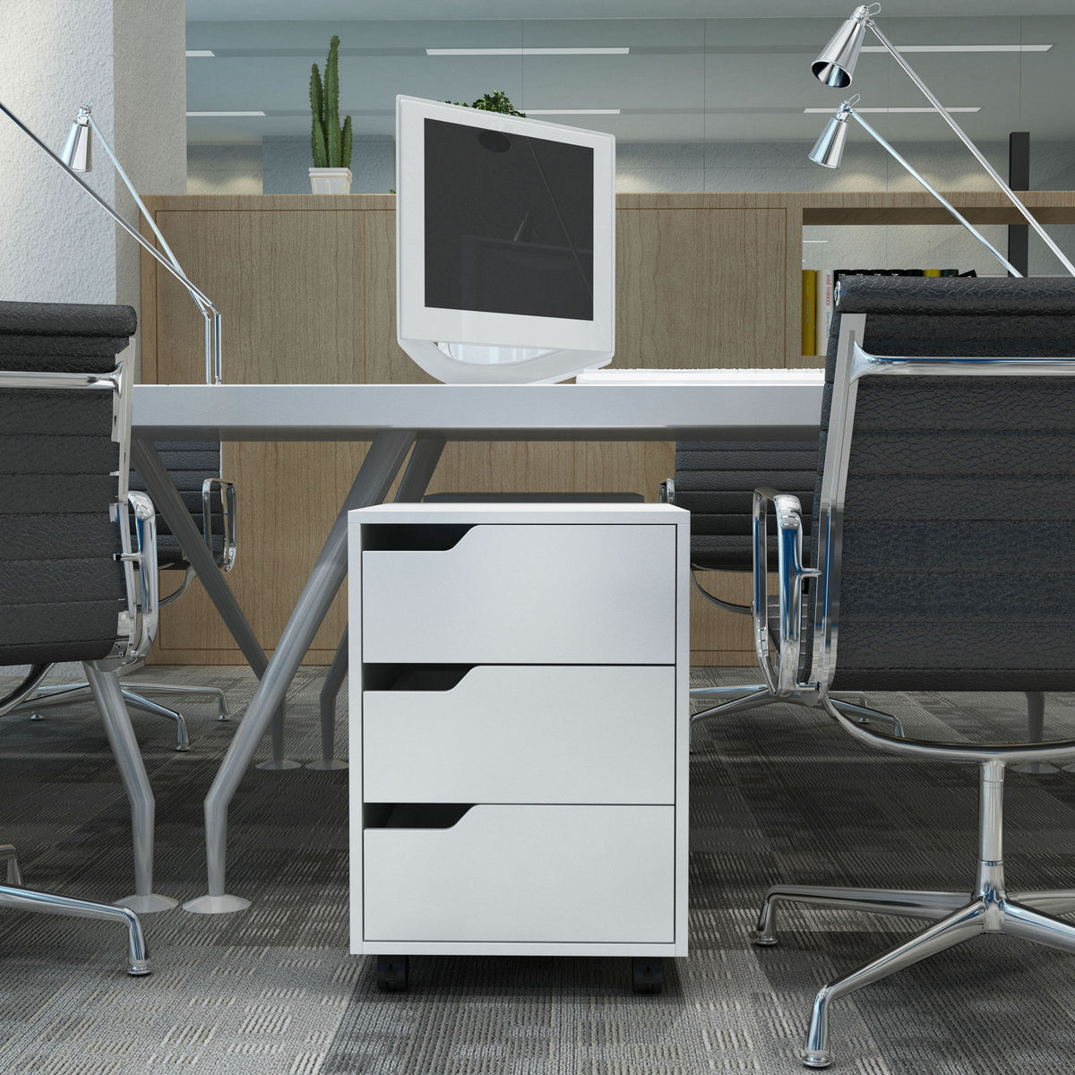 3 Drawer File Cabinet, Mobile Vertical Filing Cabinet with Wheels, Printer Stand with Storage for Home Office, White