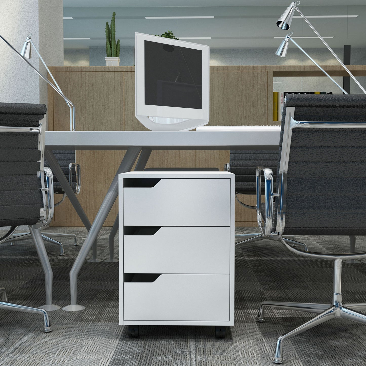 3 Drawer File Cabinet, Mobile Vertical Filing Cabinet with Wheels, Printer Stand with Storage for Home Office, White