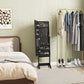 Free Standing Armoire Organizer, Lighted Mirrored Jewelry Cabinet w/ Angle Adjustable & 16 LED Lights Black