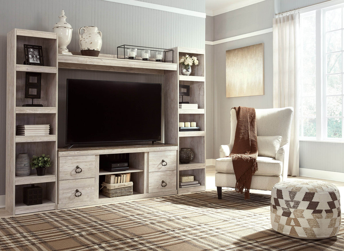 Willowton - Whitewash - 4-Piece Entertainment Center - Forward Furniture