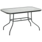 Metal Garden Dining Table with Umbrella Hole, Outdoor Patio Table with Tempered Glass Top, 47.25" x 31.5"
