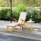 Folding Patio Lounge Chair with Padded Cushion, Acacia Wood Patio Lounger Recliner with Footrest for Garden, White