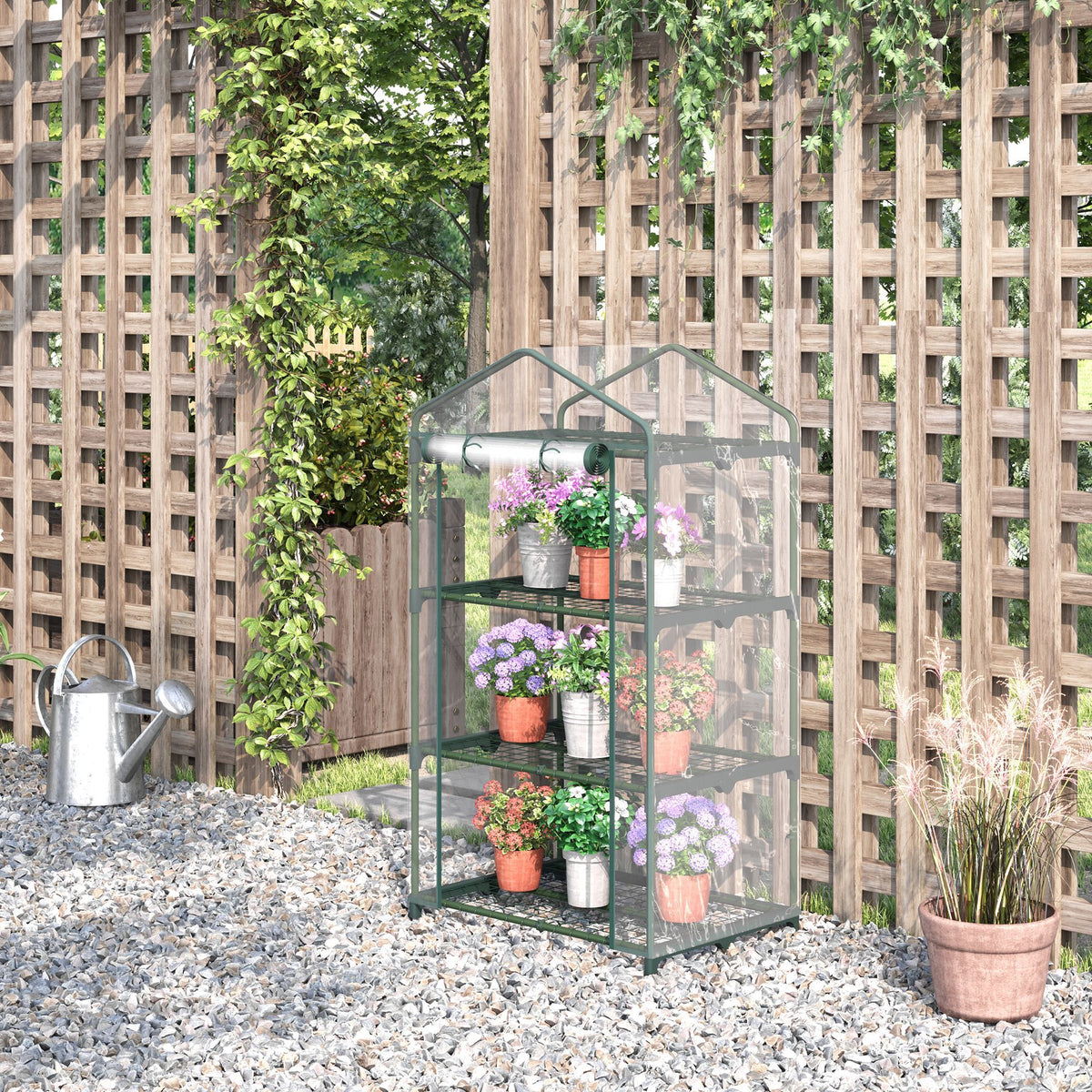 3 Tier Mini Greenhouse, Portable Outdoor Flower Stand with Shelf Clips, Indoor Greenhouse with Plastic Cover and Steel Frame, Transparent, 27" x 19" x 49"