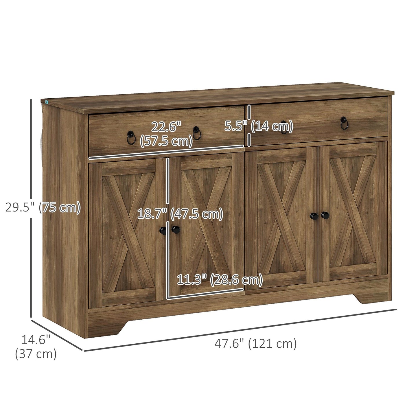 Sideboard Cabinet with 2 Drawers & 4 Barn Doors - Light Brown