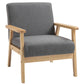 Minimalistic Accent Chairs Wood Frame w/ Thick Linen Cushions Wide Seat Armchair for Bedroom Office, Grey