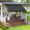 10x5ft Patio Sun Shade Canopy, Manual Retractable Awning with 5.6-9.2ft Support Pole for Window, Door, Porch, Black
