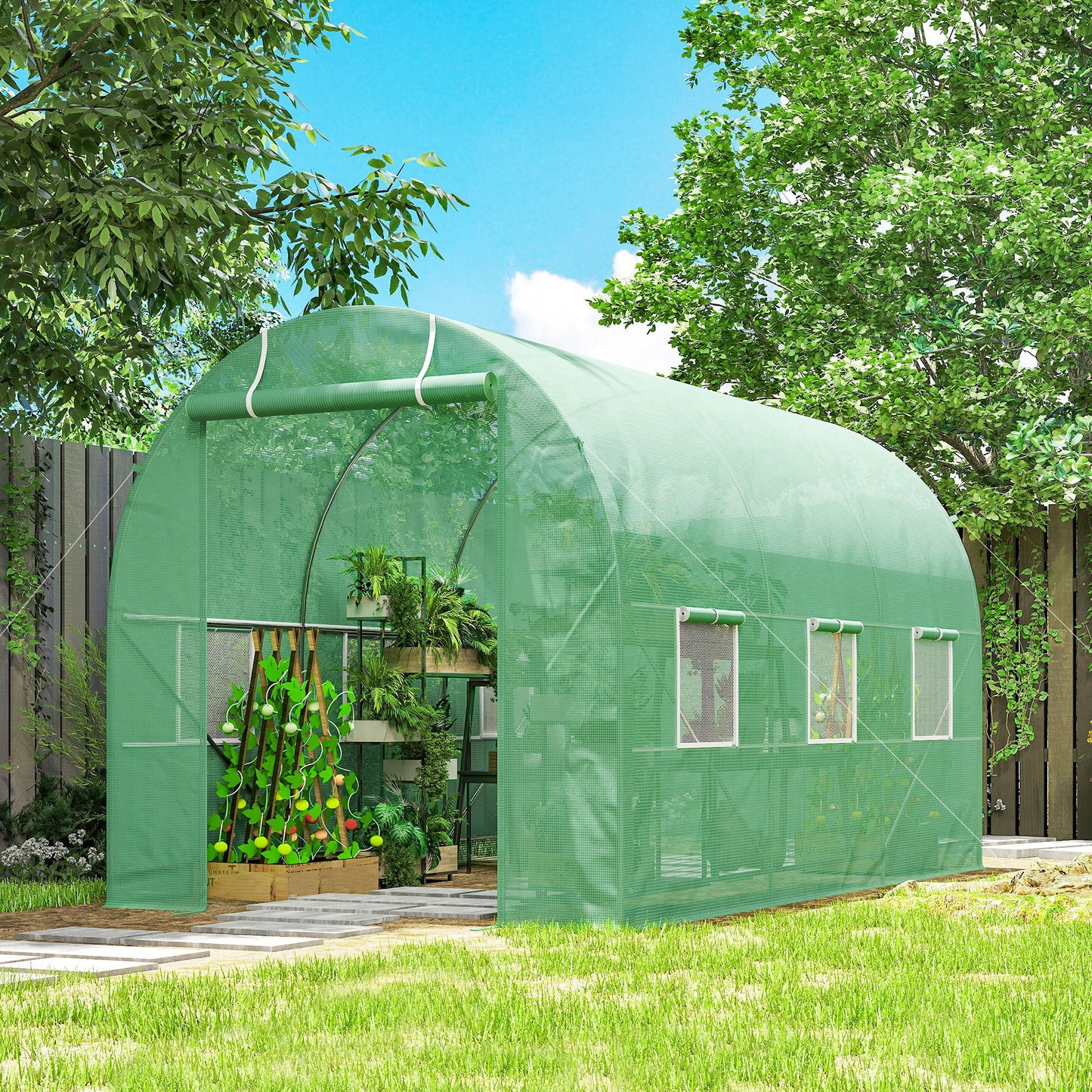 11.5' x 6.6' x 6.6' Walk-in Tunnel Greenhouse Garden Plant Seed Growing Warm House Outdoor Hot House w/ Roll Up Door, Windows, PE Cover Green
