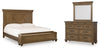Karallin - 3 Pc. - Queen Panel Storage Bed, Dresser And Mirror - Medium Brown