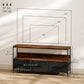 TV Stand with Charging Station and 3 Linen Drawers - Rustic Brown