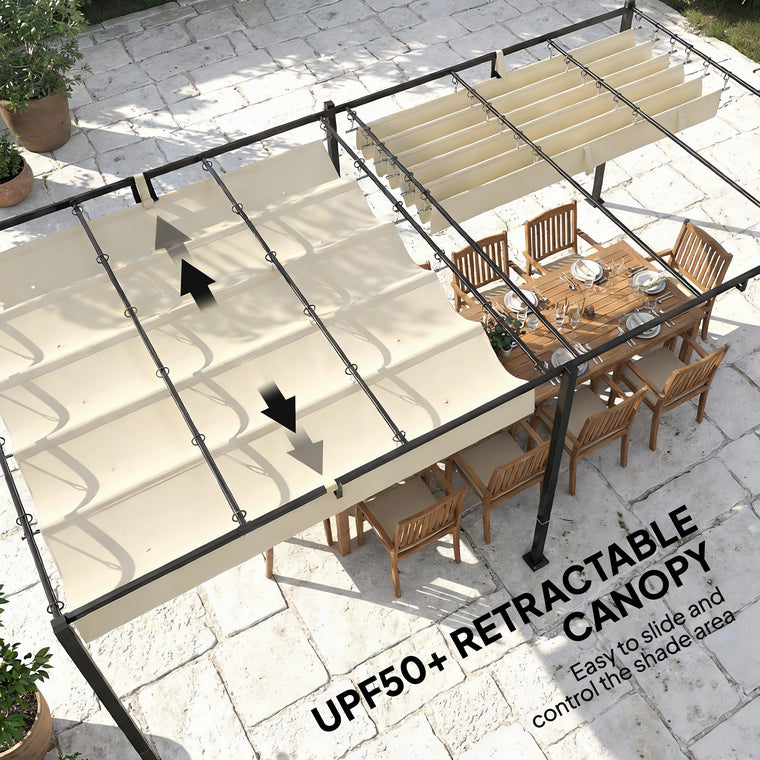 19' x 10' Pergola with Retractable Canopy and Sun Shade