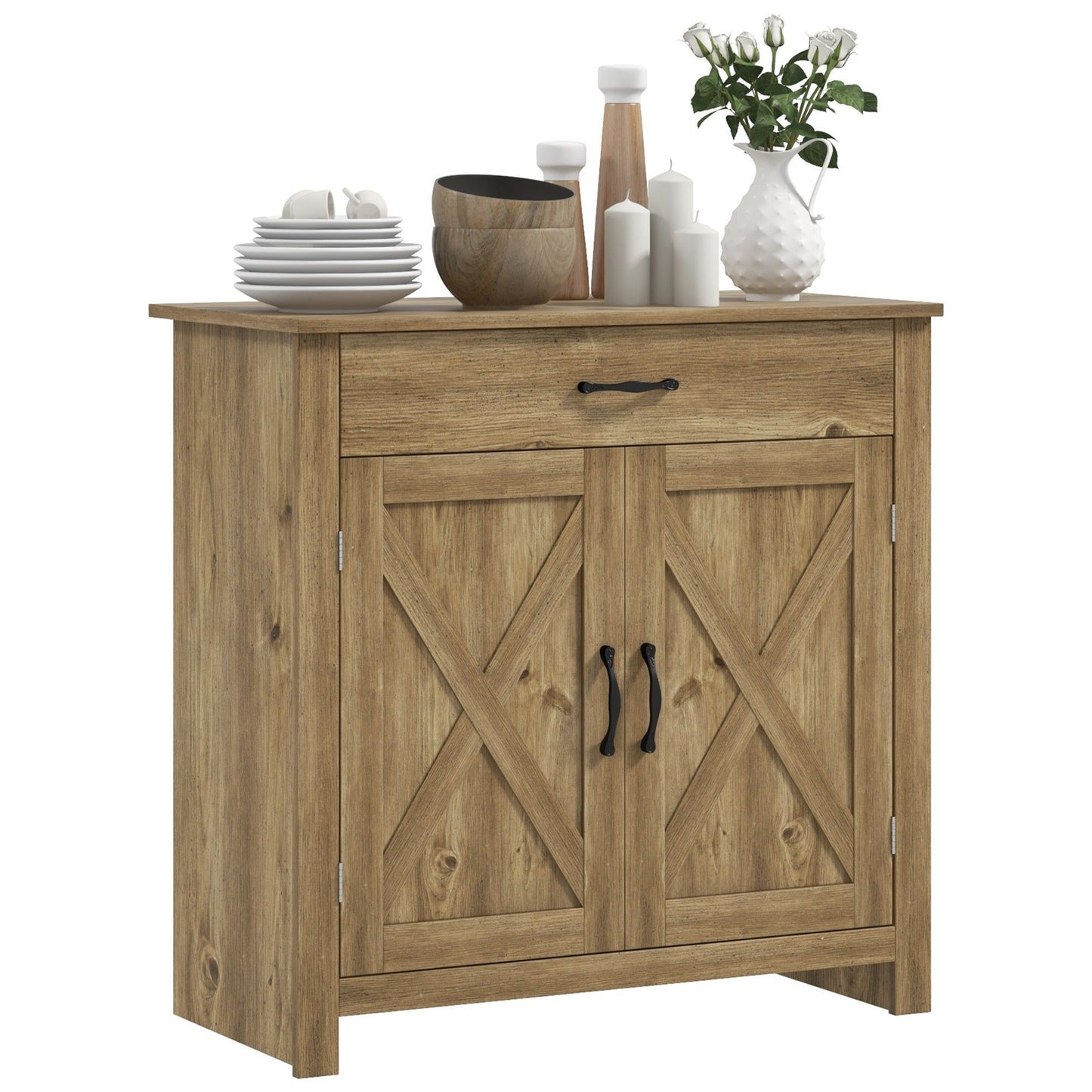 Farmhouse Sideboard Buffet with Barn Doors - Natural Wood