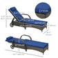 Outdoor Lounger, Deck Lounge Chair with Headrest, 5-Level Adjustable, Backrest, Wheels, Mixed Brown and Dark Blue