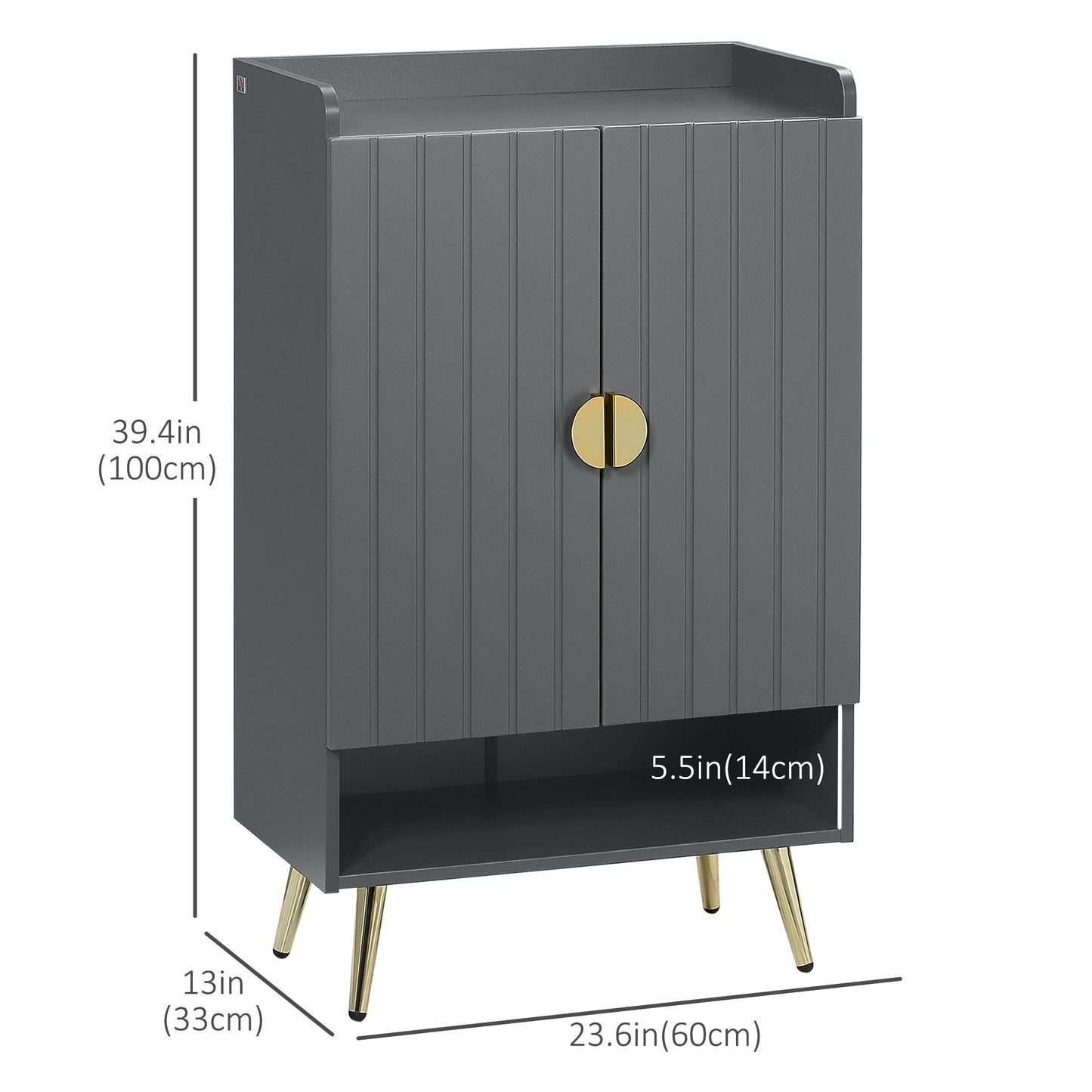 Entryway Shoe Storage Cabinet, Narrow Shoe Cabinet with Adjustable Shelves and Open Shelf for 15 Pairs of Shoes, Grey