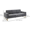 3-Seater Linen Sofa with Steel Legs - Dark Grey