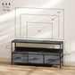 TV Stand with Charging Station, TV Table with 3 Foldable Linen Drawers and Open Shelf for 55 Inch Television, Black