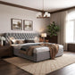King Size Upholstered Bed with Extra-Wide Diamond Tufted Headboard, Plush Velvet Bed with Built-In Reading Lights, 83'' L x 102'' W x 42'' H, Grey