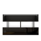 High-Gloss Coffee Table with Glass Top and LED Lighting, Storage Drawer and Adjustable Height, Easy to Install, 26" L x 21.5" W x 21.5" H, Black