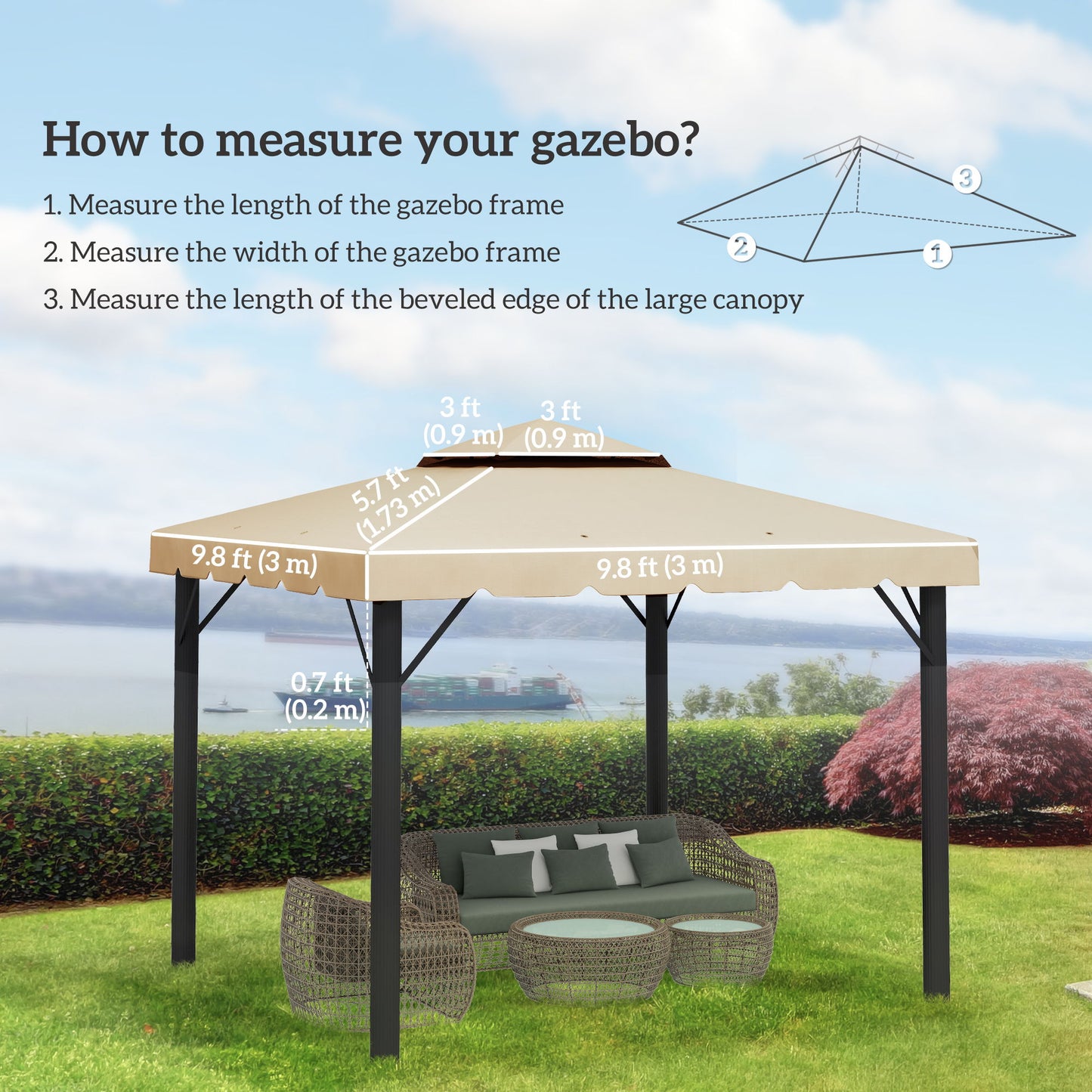 10' x 10' Gazebo Replacement Canopy, Gazebo Top Cover with Double Vented Roof for Garden Patio Outdoor TOP ONLY, Beige