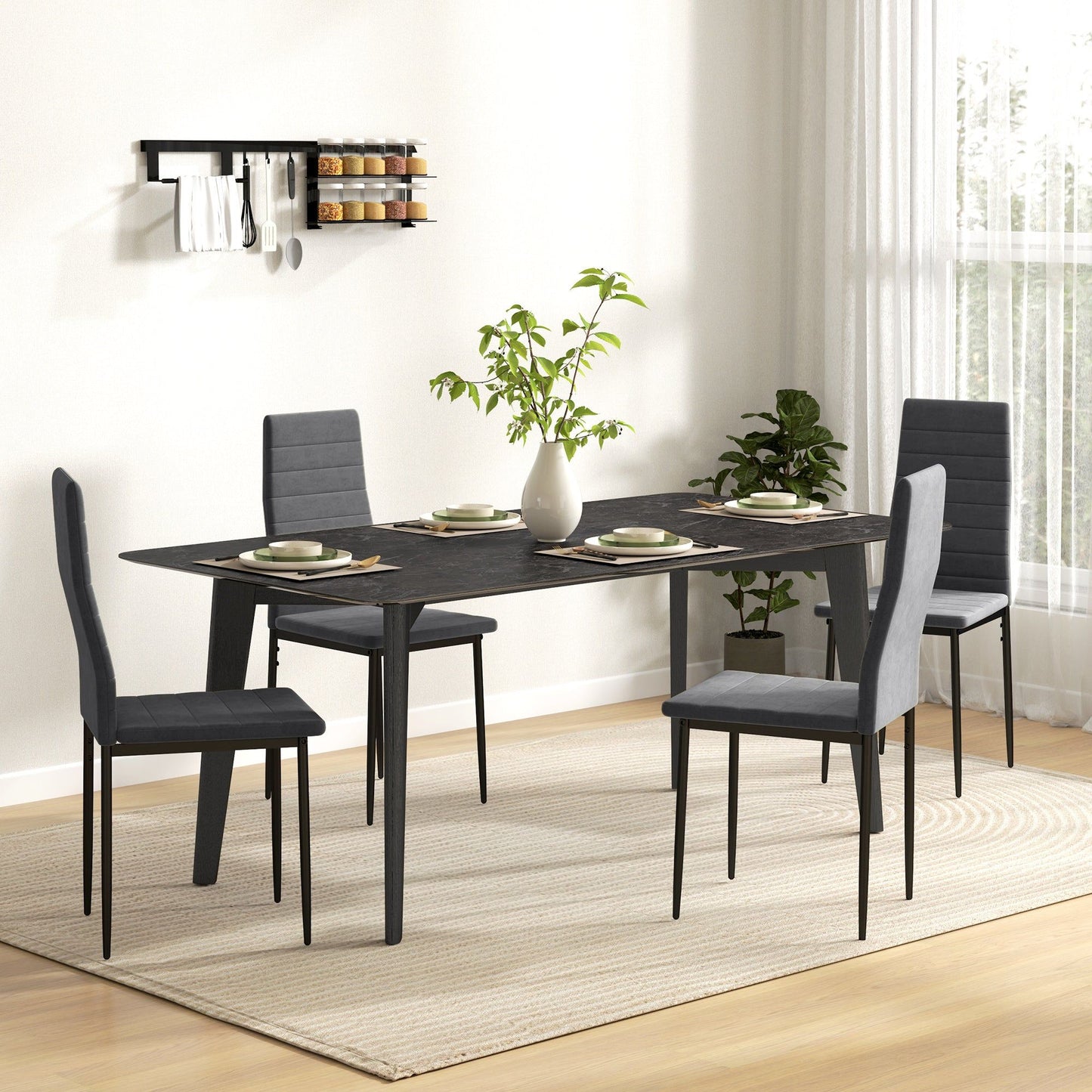 High Back Dining Chairs Set of 4 with Metal Legs - Grey