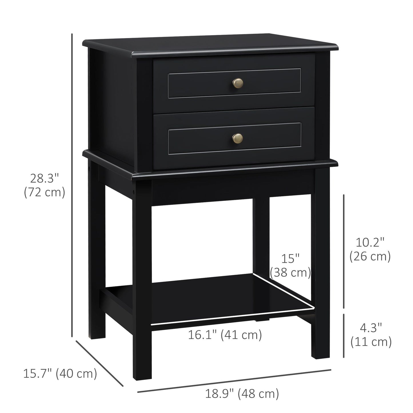 Sofa Side Table with Drawers and Shelf - Black