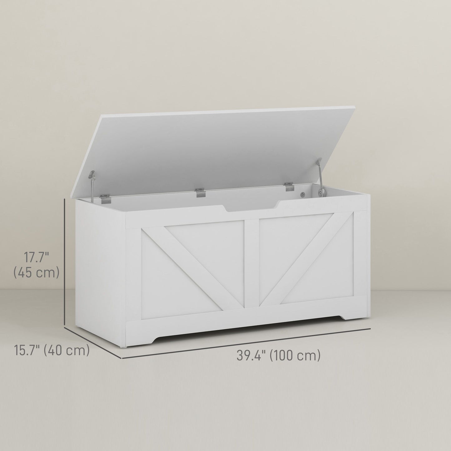 39.4 Inches Storage Chest, Storage Trunk with 2 Safety Hinges for Living Room, White Wood Grain