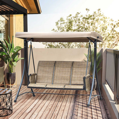 Brown 3-Person Porch Swing with High Back
