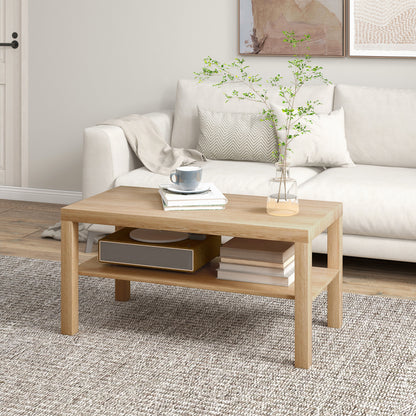 2-Tier Coffee Table with Storage Shelf - Natural Wood