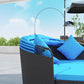 4 Pieces Outdoor Daybed with Retractable Canopy, Wicker Lounger Bed, Conversation Furniture Set, Dark Blue