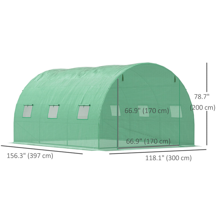 13' x 10' x 6.6' Green Polytunnel Greenhouse with Mesh Windows