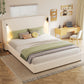 King Bed Frame with Adjustable Reading Lamp and USB Charging Port, Platform Bed with Wingback Headboard, 86'' L x 83.5'' W x 49'' H, Beige