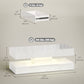 Coffee Table with Adjustable LED Lights, Center Table with 2 Drawers, Open Shelf, Remote, High Gloss Marble-Effect White