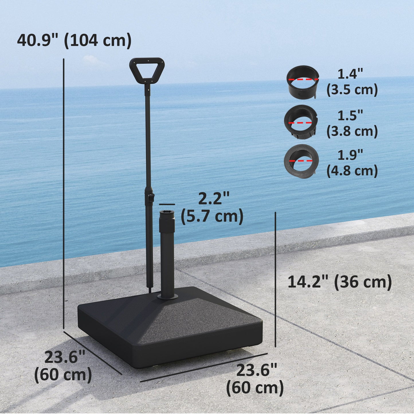 Square Plastic Patio Umbrella Base with Adjustable Wheels, Handle, Outdoor Patio Umbrella Stand, Filled Up to 121lb with Stand, 99lb with Water for Garden Poolside, Black