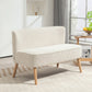 Modern 2 Seater Sofa, Upholstered Two Seater Couch with Rubber Wood Legs, Cream White