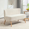 Modern 2 Seater Sofa, Upholstered Two Seater Couch with Rubber Wood Legs, Cream White
