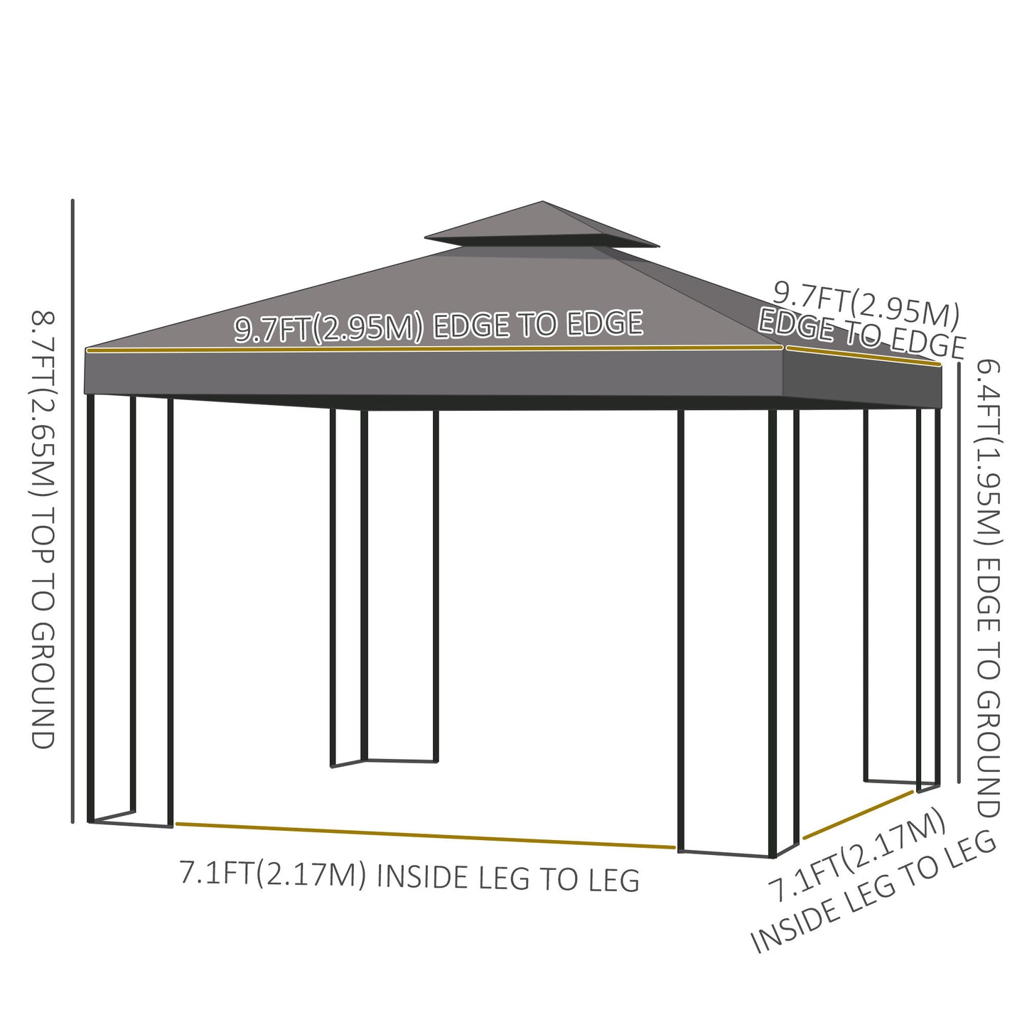 10' x 10' Patio Gazebo Outdoor, Canopy Shelter with Double-tier Roof, Pavilion Sidewalls for Garden Events, Brown