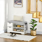 Upholstered Shoe Storage Bench w/ Seat, Entrance Bench w/ Drawer Open Shelves and Pocket for Hallway, White