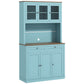 71" Pantry Cabinet with Hutch and Glass Doors - Blue